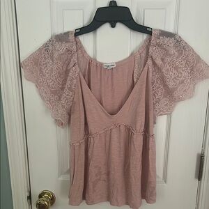 Free People Pink Lace Blouse